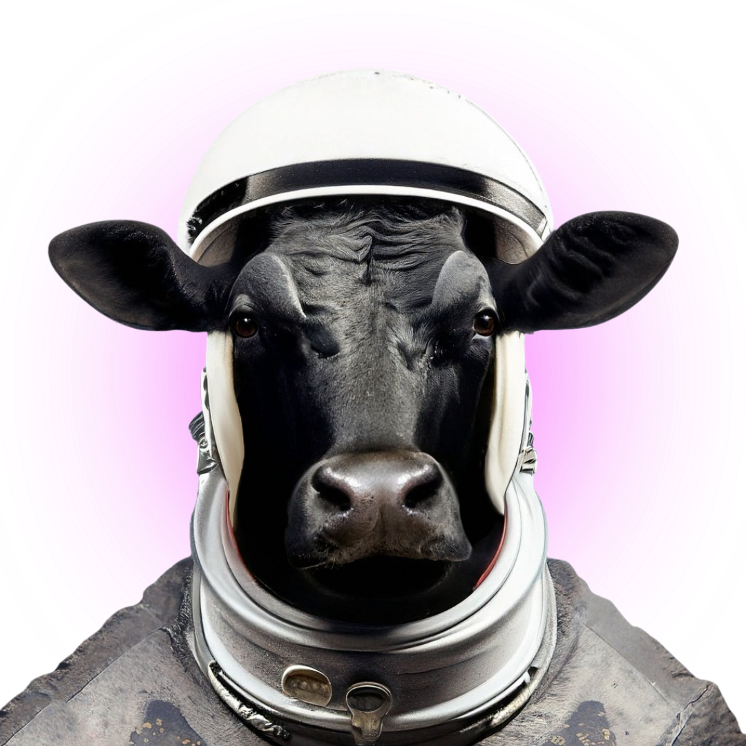 Astronaut cow mascot for The Beef Nutrition Blackbelt Podcast